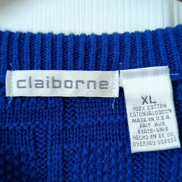 Claiborne 90's Vintage Classic Woven Jacquard Knit Crewneck Sweater Blue XL - Picture 4 of 9